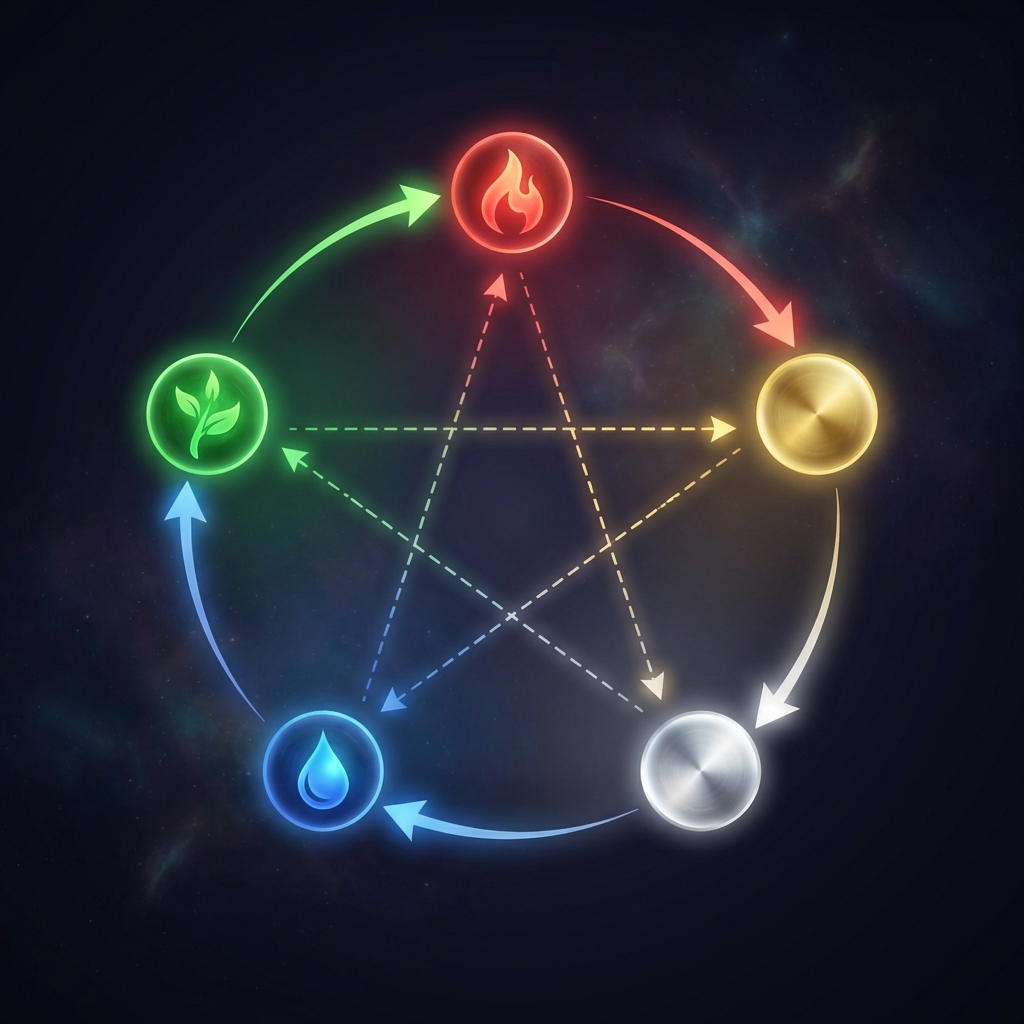 The Five Elements generating and controlling cycles